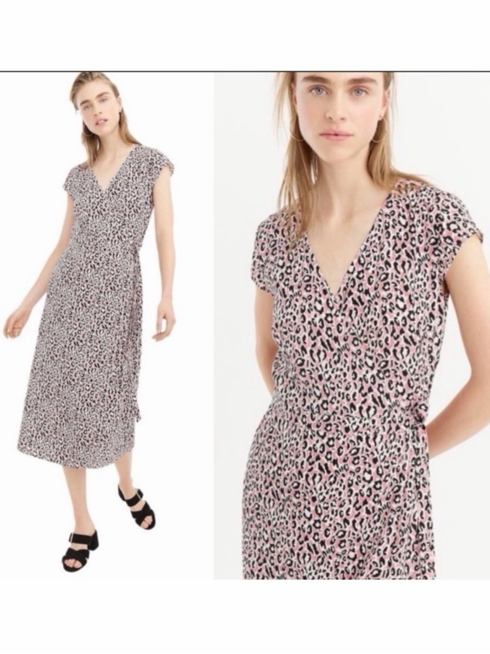 J.Crew Pink Leopard Wrap Midi Dress Small Tall ST Viscose